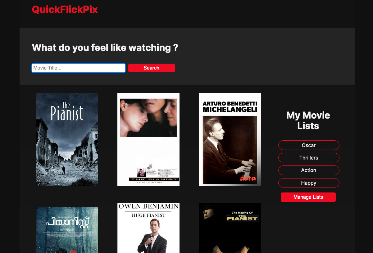 capture of the Quick Flick Pix app